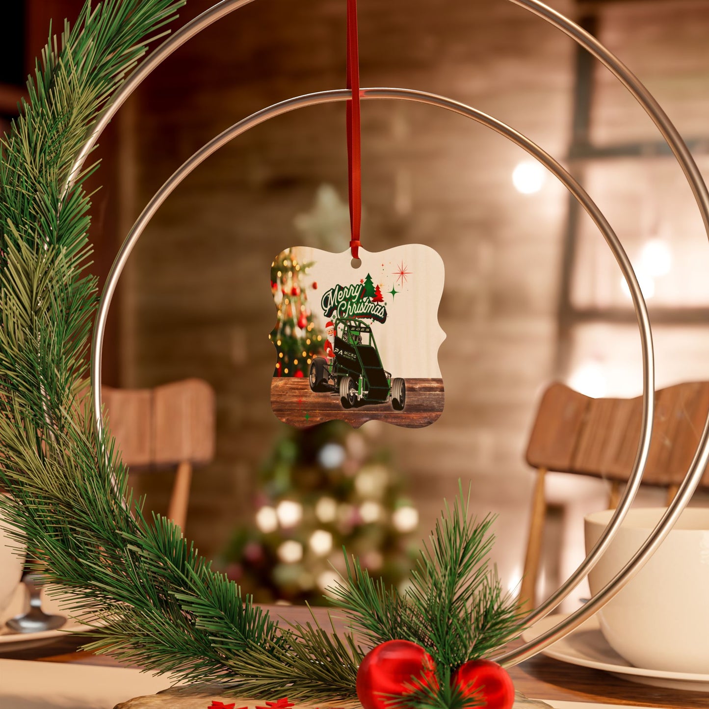 PAMM Merry Christmas Sprint Car Aluminum Ornament